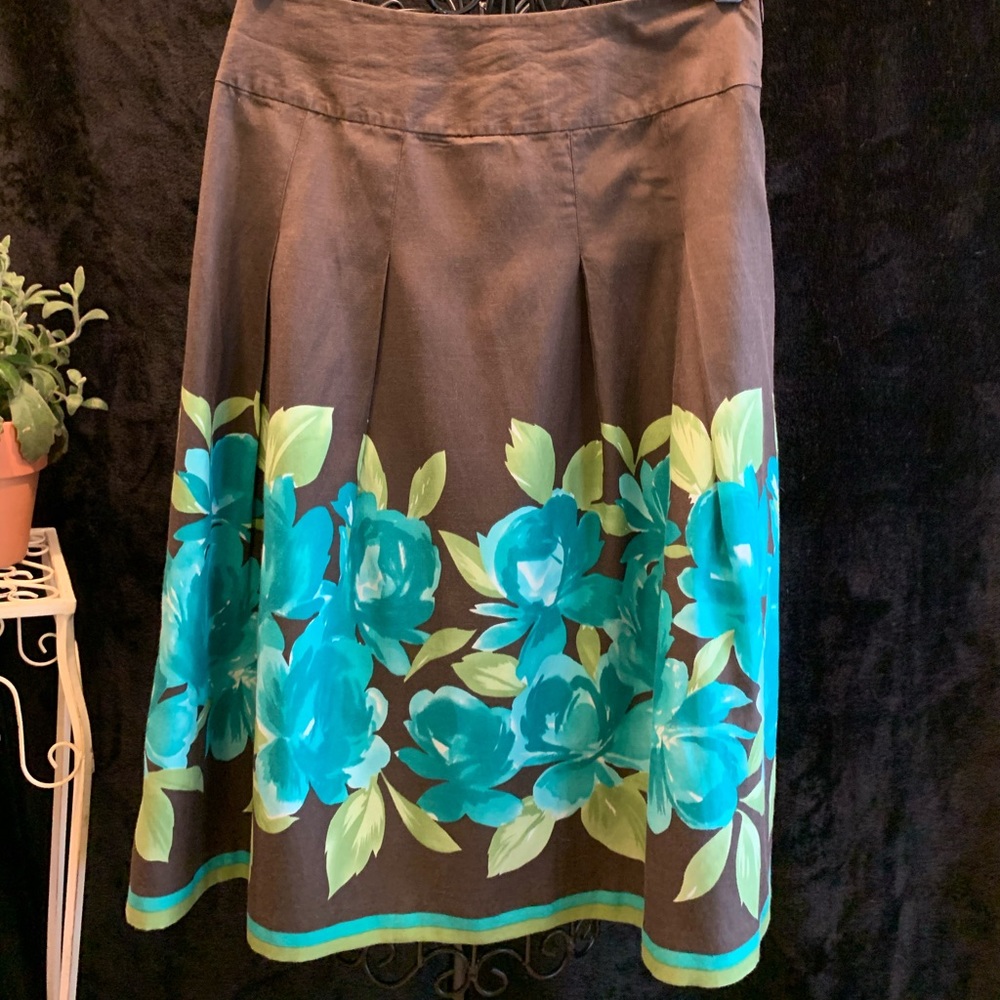 Harold’s A-Line Floral Tropical Skirt Silk Cotton Blend Lined Pleated